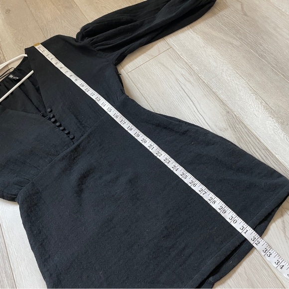 Zara Voluminous Cotton Gauze V Neck Puff Sleeve Mini Dress Black (Medium) party - Picture 7 of 8